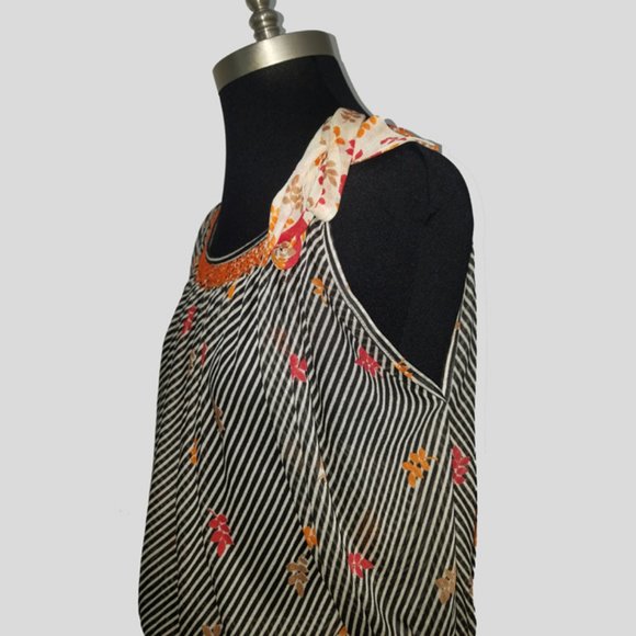 Vtg 70s French Boho Asymmetrical Frill Dress M - Picture 4 of 11